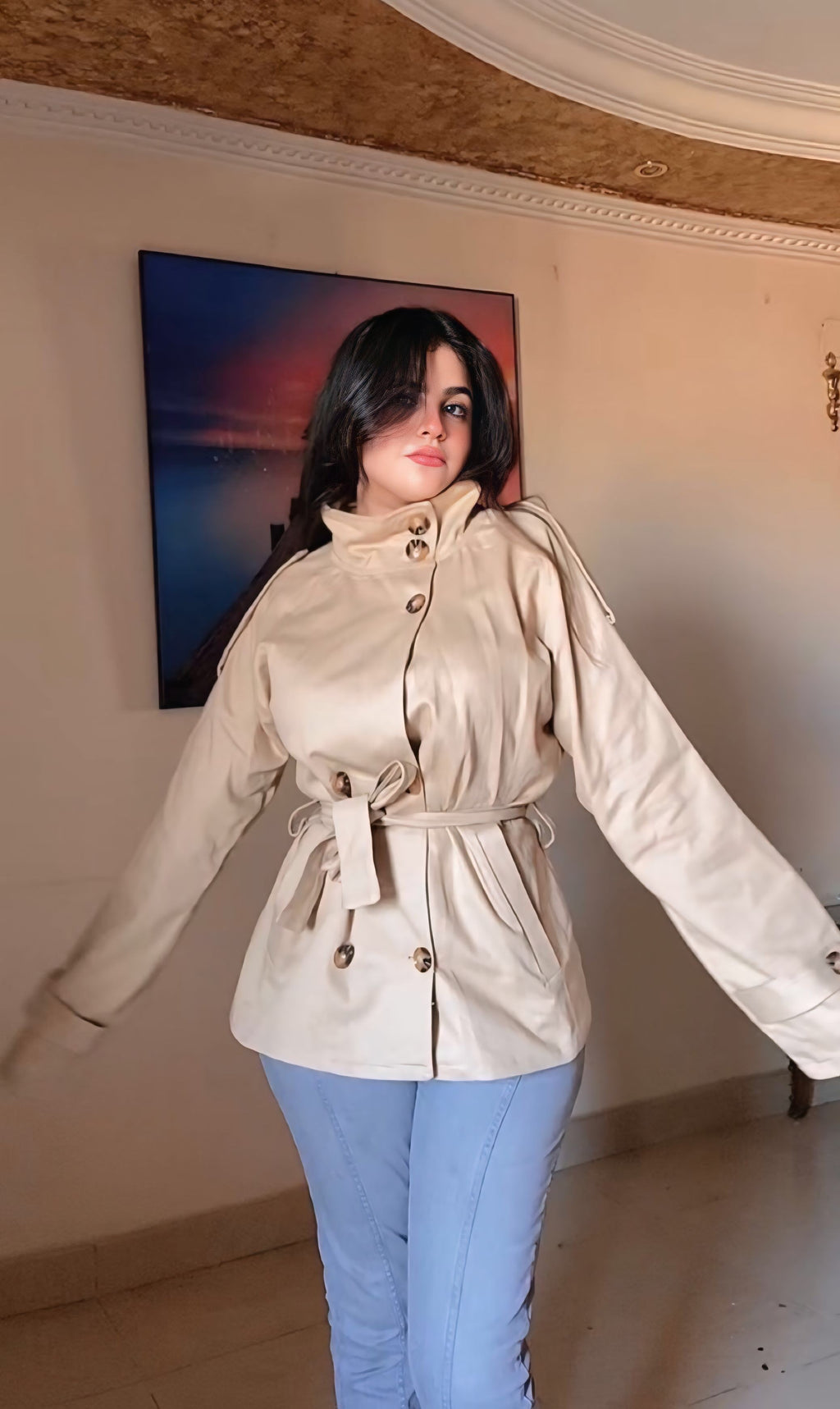 High neck trench coat